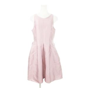 ワンピース ひざ丈 ノースリーブ シルク混 絹 ツヤ感 シャンタン生地 42 L ピンク パープル /AH18