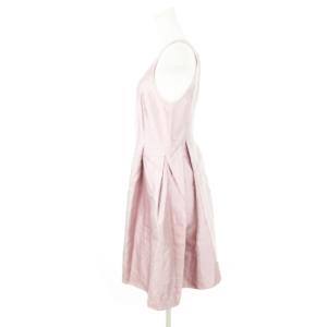 EMPORIO ARMANI ワンピース ひざ丈 ノースリーブ シルク混 絹 ツヤ感 シャンタン生地 42 L ピンク パープル /AH18