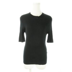 ニット セーター リブ ラウンドネック 五分袖 M 黒 ブラック /AO14 GY43