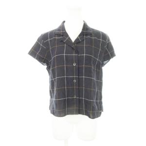 リネンシャツ 半袖 オープンカラー レギュラーカラー 2way チェック 総柄 麻 1 S 黒 ブラック