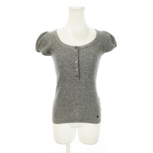 リブニット セーター デコルテ 半袖 リボンモチーフ ロゴ刺繍 38 M グレー /MN22 GY43