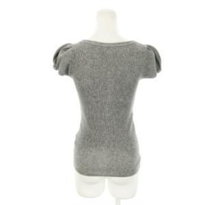 BURBERRY BLUE LABEL リブニット セーター デコルテ 半袖 リボンモチーフ ロゴ刺繍 38 M グレー /MN22 GY43