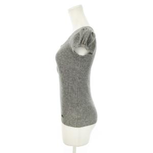 BURBERRY BLUE LABEL リブニット セーター デコルテ 半袖 リボンモチーフ ロゴ刺繍 38 M グレー /MN22 GY43