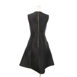 kate spade new york ノースリーブワンピース キーネック ひざ丈 シルク混 絹 切替 タック ハリ感 光沢感 4 M 黒 ブラック