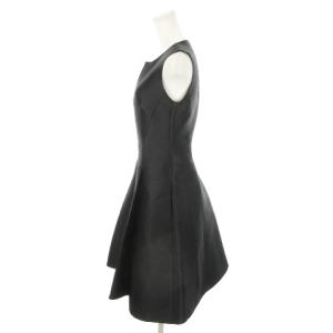 kate spade new york ノースリーブワンピース キーネック ひざ丈 シルク混 絹 切替 タック ハリ感 光沢感 4 M 黒 ブラック