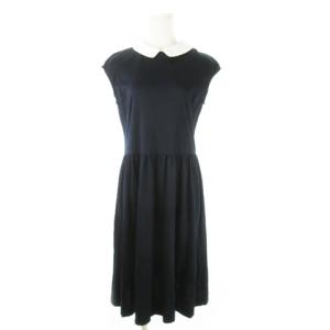 ミモレワンピース ロング 襟付き ノースリーブ ストレッチ バイカラー 38 M 紺 ネイビー /AO9