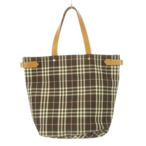 BURBERRY BLUE LABEL トートバッグ キャンバス ナイロン レザー ノバチェック 総柄 茶 ブラウン /AH20 GY43
