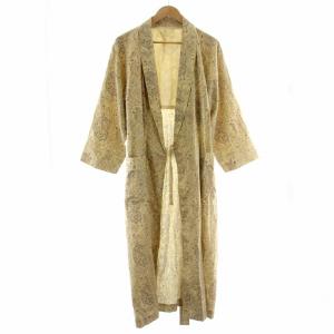 スプリングコート ガウン ロング オーバーサイズ 背抜き ウエストベルト ペイズリー柄  L ベージュ