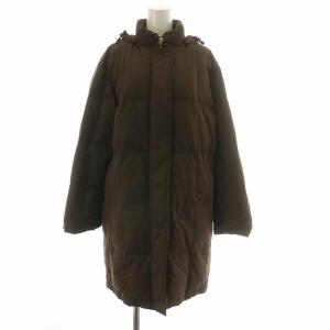 ダウンコート ジャケット アウター ミドル 裏地ノバチェック フード ジップアップ 38 M 茶色 ブラウン