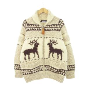 カウチンセーター ニットジャケット ウール ノルディック 総柄 L ベージュ /AH25 GY03