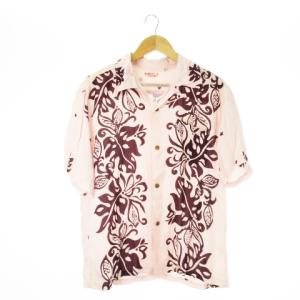 アロハシャツ 開襟シャツ 半袖 モンステラ リゾート ココナッツボタン L ピンク /CK4 GY03