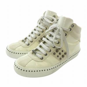 JIMMY CHOO スニーカー エナメル スエード ハイカット スタッズ 41 26cm 白 ホワイト /XZ GY19