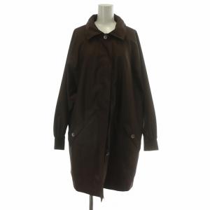 ヴィンテージ ステンカラーコート アウター ロング フード収納式 比翼ボタン M 茶色 ブラウン /XZ