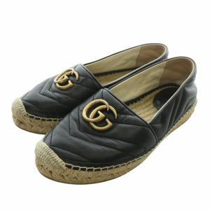 サンダル スリッポン レザー エスパドリーユ キルティング シェブロン ダブルG ゴールド金具 35.5