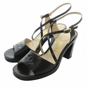 サンダル レザー ストラップ ココマーク 36.5 ブラック