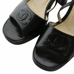 CHANEL サンダル レザー ストラップ ココマーク 36.5 ブラック