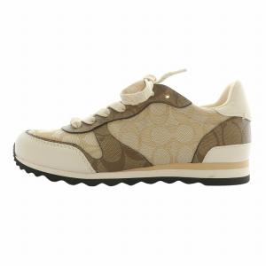 スニーカー キャンバス レザー ローカット シグネチャー ロゴ US6 23cm ベージュ 茶色 ブラウン