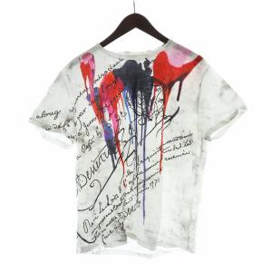 Tシャツ ペインティング マーブル カリグラフィ USED加工 L ホワイト