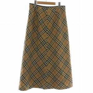 ロングスカート ウール ノバチェック 総柄 ジップフライ 42 XL 茶色 ブラウン /XZ GY19