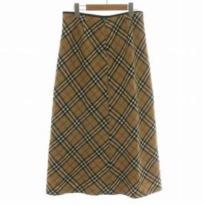 BURBERRY LONDON ロングスカート ウール ノバチェック 総柄 ジップフライ 42 XL 茶色 ブラウン /XZ GY19