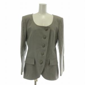 ヴィンテージ ノーカラージャケット ウール シングル 5B 総裏地 肩パッド 11 L グレー /XZ