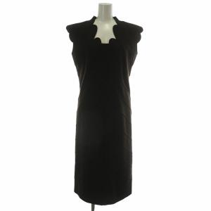 ワンピース ドレス ウール ノースリーブ ロング スカラップ 44 XL 茶色 ブラウン /XZ GY19