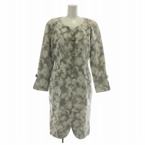 ヴィンテージ ワンピース 長袖 ロング クルーネック 総柄 肩パッド グレー /XZ GY19