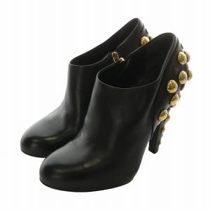 ブーティ レザー ポインテッドトゥ ハイヒール スタッズ ゴールド金具 37 24cm 黒 ブラック 208394