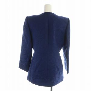 YVES SAINT LAURENT ヴィンテージ ノーカラージャケット 総柄 シングル 長袖 総裏地 肩パッド入り 9 M 紺 ネイビー GY19