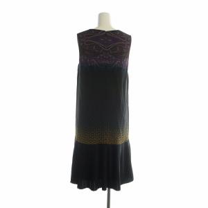 ETRO ワンピース ロング ノースリーブ プリーツ グラデーション ペイズリー 総柄 シルク 絹 42 L マルチカラー