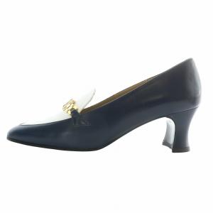 YVES SAINT LAURENT ヴィンテージ パンプス レザー ポインテッドトゥ チャンキーヒール ロゴ ゴールド金具 35.5 22.5cm