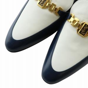 YVES SAINT LAURENT ヴィンテージ パンプス レザー ポインテッドトゥ チャンキーヒール ロゴ ゴールド金具 35.5 22.5cm