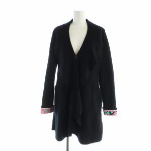 近年モデル ロングカーディガン Vネック 花柄 36 ブラック
