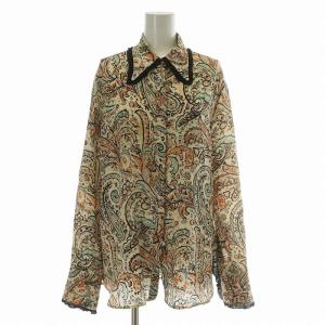 イタリア製 シャツ ブラウス 絹 シルク 長袖 花柄 総柄 44 L ベージュ オレンジ /XZ GY19