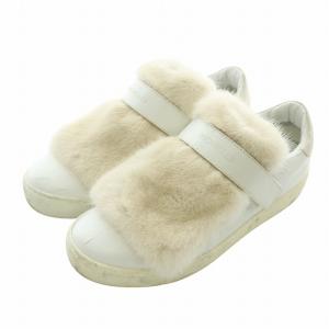 MONCLER LUCIE スニーカー レザー ファー ローカット ベルクロ ロゴ 35 22cm 白 ホワイト アイボリー