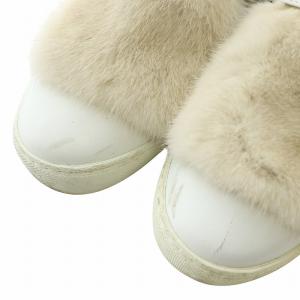 MONCLER LUCIE スニーカー レザー ファー ローカット ベルクロ ロゴ 35 22cm 白 ホワイト アイボリー
