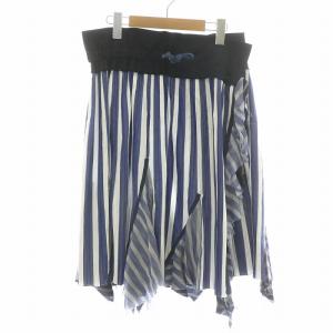 ラッププリーツスカート ロング ひざ丈 ストライプ 青 ブルー 紺 ネイビー 17-03154 /MP