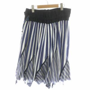 sacai ラッププリーツスカート ロング ひざ丈 ストライプ 青 ブルー 紺 ネイビー 17-03154 /MP