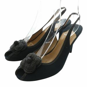 サンダル キャンバス オープントゥ ハイヒール カメリア ストラップ 40 25cm 紺 ネイビー /XZ