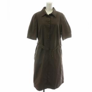 シャツワンピース ロング 半袖 レギュラーカラー チェーンベルト ガンチーニ 茶 ブラウン /MP GY19