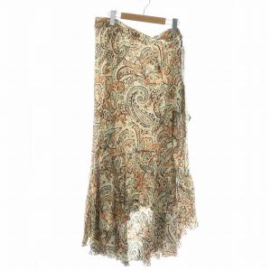 ギャザースカート ロング 総柄 絹 シルク ペイズリー柄 イタリア製 オレンジ 黄 イエロー ベージュ