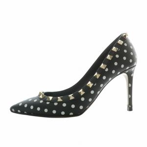 VALENTINO GARAVANI パンプス レザー ポインテッドトゥ ハイヒール 水玉 ドット柄 スタッズ 35 22cm 黒 ブラック