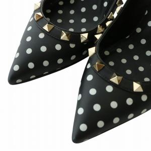 VALENTINO GARAVANI パンプス レザー ポインテッドトゥ ハイヒール 水玉 ドット柄 スタッズ 35 22cm 黒 ブラック