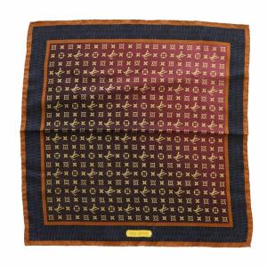 スカーフ ミニ シルク モノグラム ネイビー ブラウン