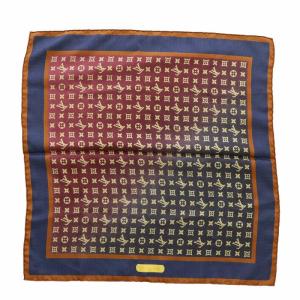 LOUIS VUITTON スカーフ ミニ シルク モノグラム ネイビー ブラウン