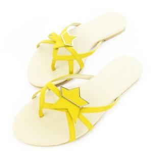 トングサンダル ミュール フラット レザー 革 星 スター 大きいサイズ 39 26.0cm 黄 イエロー