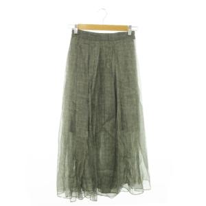 シアースカート ロング タック 絹 シルク スリット ヘリンボーン柄 チェック 総柄 小さいサイズ 38