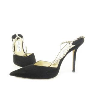 JIMMY CHOO パンプス アンクルストラップ ビジュー ハイヒール ポインテッドトゥ スエード ラインストーン フォーマル