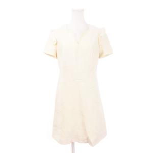 ミニワンピース 半袖 ノッチネック フリル ウール シルク混 絹 S バニラ ベージュ /AH13 GY19