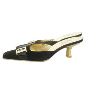 GUCCI ミュール ミドルヒール スクエアトゥ 切替 ベルトデザイン ロゴ 36C 23cm 黒 ブラック /MN5